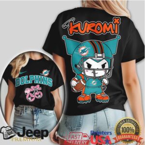 Miami Dolphins Kuromi Football Character T Shirt Teal & Orange NFL Fan T Shirt Miami Dolphins Kuromi Football Character T Shirt Teal & Orange NFL Fan T Shirt