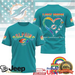 Miami Dolphins LGBT Pride Month Rainbow Heart T Shirt