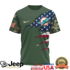 Miami Dolphins Patriotic Military T Shirt Dolphins Mascot Soldier & US Flag Miami Dolphins Patriotic Military T Shirt Dolphins Mascot Soldier & US Flag
