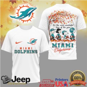 Miami Dolphins Peanuts Gang Fall Leaves “Wonderful Time” T Shirt Miami Dolphins Peanuts Gang Fall Leaves “Wonderful Time” T Shirt
