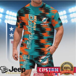 Miami Dolphins Personalized Custom Name Summer Set Aqua & Orange Brush Stroke Design Miami Dolphins Personalized Custom Name Summer Set Aqua & Orange Brush Stroke Design
