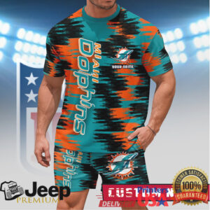 Miami Dolphins Personalized Custom Name Summer Set Aqua & Orange Brush Stroke Design