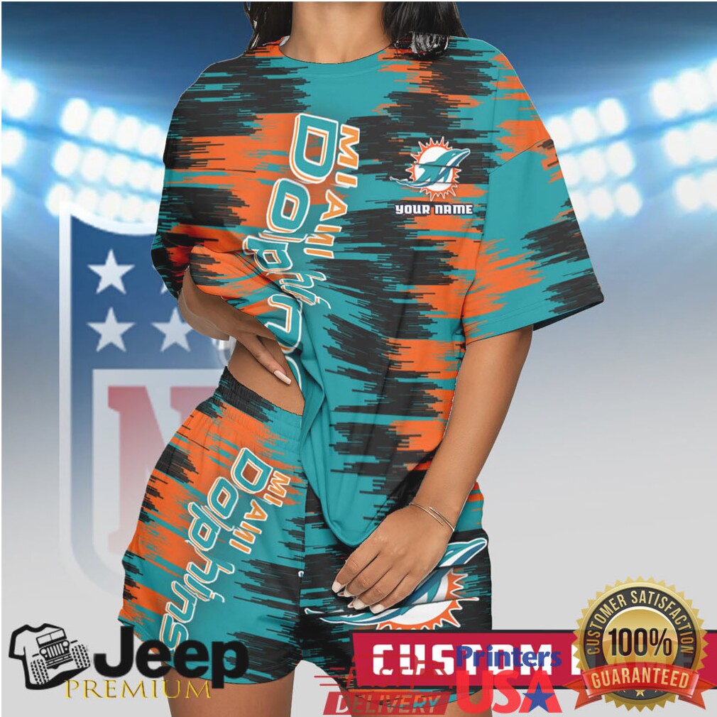 Miami Dolphins Personalized Custom Name Summer Set Aqua & Orange Brush Stroke Design Miami Dolphins Personalized Custom Name Summer Set Aqua & Orange Brush Stroke Design