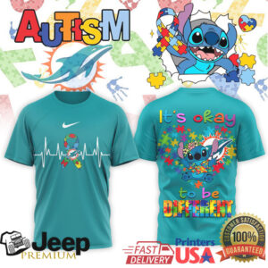 Miami Dolphins Stitch Autism Awareness It's Okay To Be Different Tee