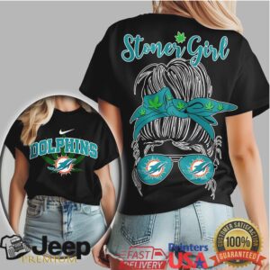 Miami Dolphins Stoner Girl Messy Bun Sunglasses T Shirt