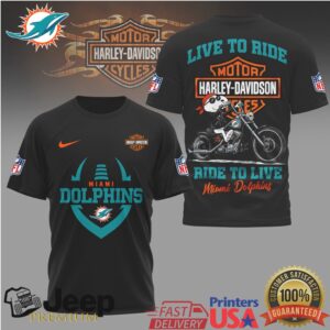 Miami Dolphins x Harley Davidson Live To Ride NFL Graphic T Shirt