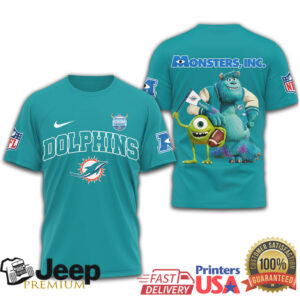 Miami Dolphins x Monsters Inc. Mike and Sulley NFL Football T Shirt