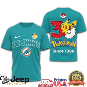 Miami Dolphins x Pokémon Pikachu 30th Anniversary T Shirt Since 1996