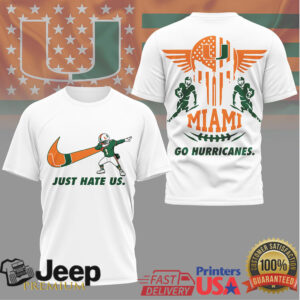 Miami Hurricanes Just Hate Us Dabbing Player Skull Flag Graphic T Shirt Miami Hurricanes Just Hate Us Dabbing Player Skull Flag Graphic T Shirt