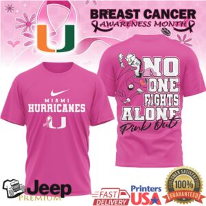 Miami Hurricanes No One Fights Alone Breast Cancer Awareness Pink Out T Shirt