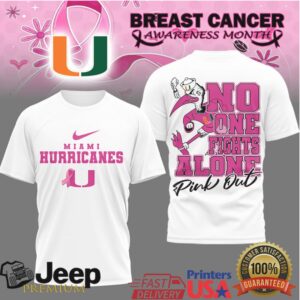Miami Hurricanes No One Fights Alone Breast Cancer Awareness Pink Out T Shirt