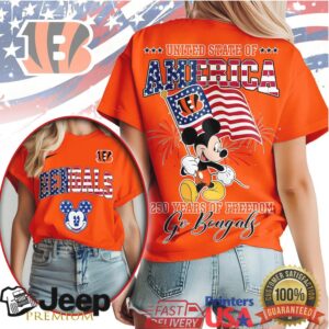 Mickey Mouse Cincinnati Bengals 250 Years Of Freedom USA Flag T Shirt Mickey Mouse Cincinnati Bengals 250 Years Of Freedom USA Flag T Shirt