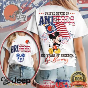 Mickey Mouse Cleveland Browns 250 Years Of Freedom USA Flag T Shirt