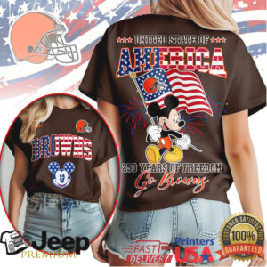 Mickey Mouse Cleveland Browns 250 Years Of Freedom USA Flag T Shirt