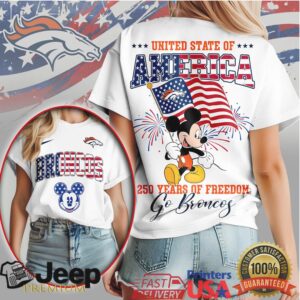 Mickey Mouse Denver Broncos 250 Years Of Freedom USA Flag T Shirt Mickey Mouse Denver Broncos 250 Years Of Freedom USA Flag T Shirt