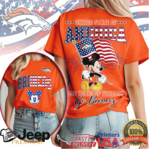 Mickey Mouse Denver Broncos 250 Years Of Freedom USA Flag T Shirt