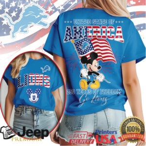 Mickey Mouse Detroit Lions 250 Years of Freedom US United State of America T Shirt