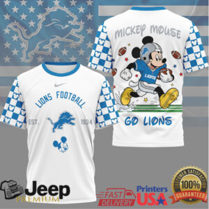 Mickey Mouse Detroit Lions Blue & White Grid NFL Fan T Shirt