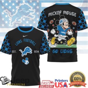 Mickey Mouse Detroit Lions Blue & White Grid NFL Fan T Shirt