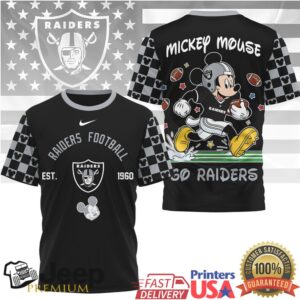 Mickey Mouse Las Vegas Raiders Silver & Black NFL Logo T Shirt Mickey Mouse Las Vegas Raiders Silver & Black NFL Logo T Shirt