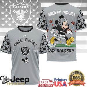Mickey Mouse Las Vegas Raiders Silver & Black NFL Logo T Shirt