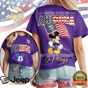 Mickey Mouse Minnesota Vikings 250 Years of Freedom US United State of America T Shirt