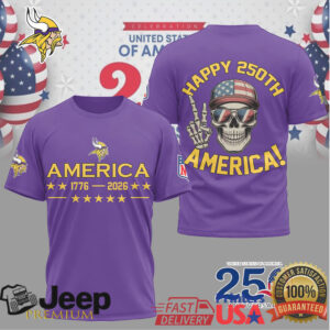 Minnesota Vikings Happy 250th Anniversary America 1776 2026 Skull T Shirt