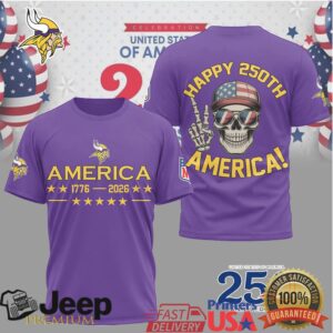 Minnesota Vikings Happy 250th Anniversary America 1776 2026 Skull T Shirt