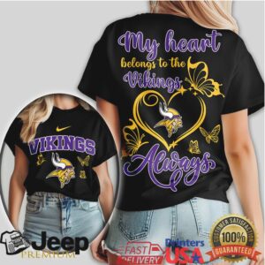 Minnesota Vikings My Heart Belongs To The Vikings Always Butterfly T Shirt Minnesota Vikings My Heart Belongs To The Vikings Always Butterfly T Shirt