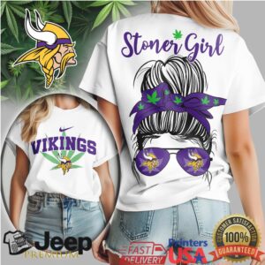Minnesota Vikings Stoner Girl Messy Bun Cannabis Leaf Shirt