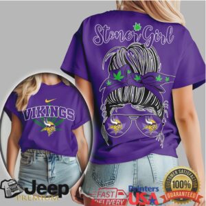 Minnesota Vikings Stoner Girl Messy Bun Cannabis Leaf Shirt