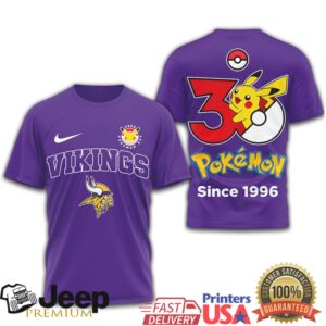 Minnesota Vikings x Pokémon Pikachu 30th Anniversary T Shirt Since 1996