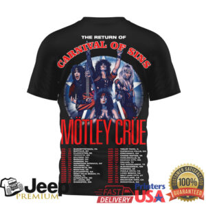Mötley Crüe 40 Years Anniversary Return of Carnival of Sins Tour T Shirt Mötley Crüe 40 Years Anniversary Return of Carnival of Sins Tour T Shirt