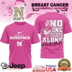 Navy Midshipmen No One Fights Alone Breast Cancer Awareness Pink Out T Shirt