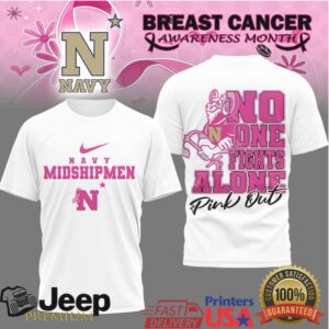 Navy Midshipmen No One Fights Alone Breast Cancer Awareness Pink Out T Shirt