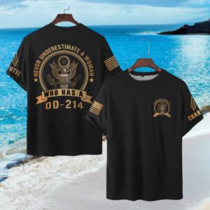 Never Underestimate A Woman Who Has A DD 214 Army Veteran T Shirt
