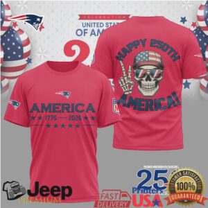New England Patriots Happy 250th Anniversary America Skull NFL T Shirt New England Patriots Happy 250th Anniversary America Skull NFL T Shirt