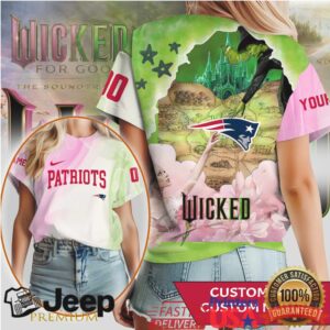 New England Patriots Wicked Movie Poster Style T Shirt Custom Name & Number