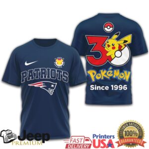 New England Patriots x Pokémon Pikachu 30th Anniversary T Shirt Since 1996