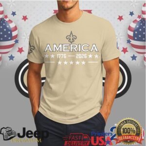 New Orleans Saints America 250th Anniversary Patriotic Skull Gold T Shirt