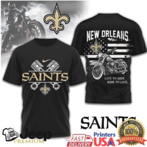 New Orleans Saints Biker T Shirt Motorcycle Pistons American Flag Design