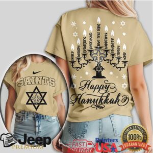 New Orleans Saints Happy Hanukkah Menorah Star of David NFL T Shirt New Orleans Saints Happy Hanukkah Menorah Star of David NFL T Shirt