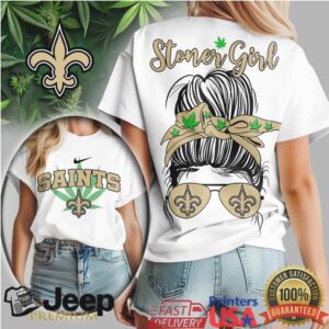 New Orleans Saints Stoner Girl Messy Bun Graphic T shirt