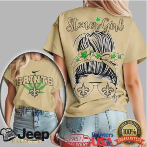 New Orleans Saints Stoner Girl Messy Bun Graphic T shirt