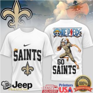 New Orleans Saints x One Piece Luffy Gear 5 Style NFL T Shirt