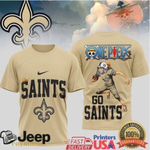 New Orleans Saints x One Piece Luffy Gear 5 Style NFL T Shirt