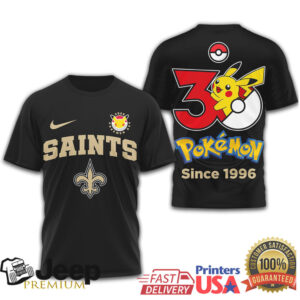 New Orleans Saints x Pokémon Pikachu 30th Anniversary T Shirt Since 1996 New Orleans Saints x Pokémon Pikachu 30th Anniversary T Shirt Since 1996