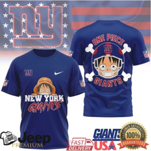 New York Giants x One Piece Luffy Pirate King Football T Shirt New York Giants x One Piece Luffy Pirate King Football T Shirt