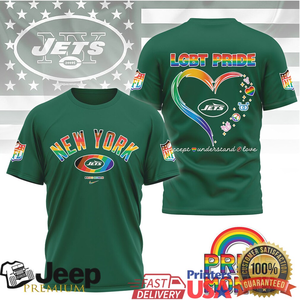 New York Jets LGBT Pride Month Rainbow Heart T Shirt New York Jets LGBT Pride Month Rainbow Heart T Shirt