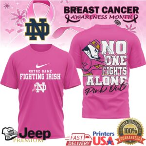 Notre Dame Fighting Irish Breast Cancer Awareness “No One Fights Alone” Pink T Shirt